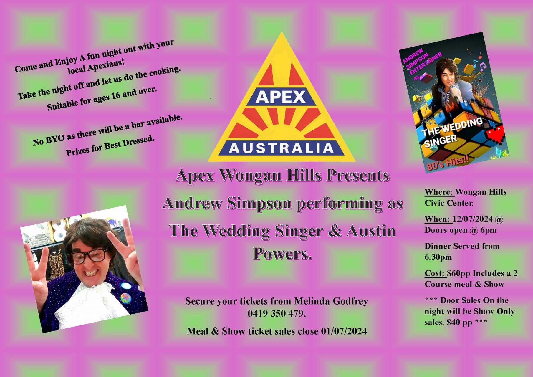 Apex Cabaret Show - Andrew Simpson performing as The Wedding Singer and